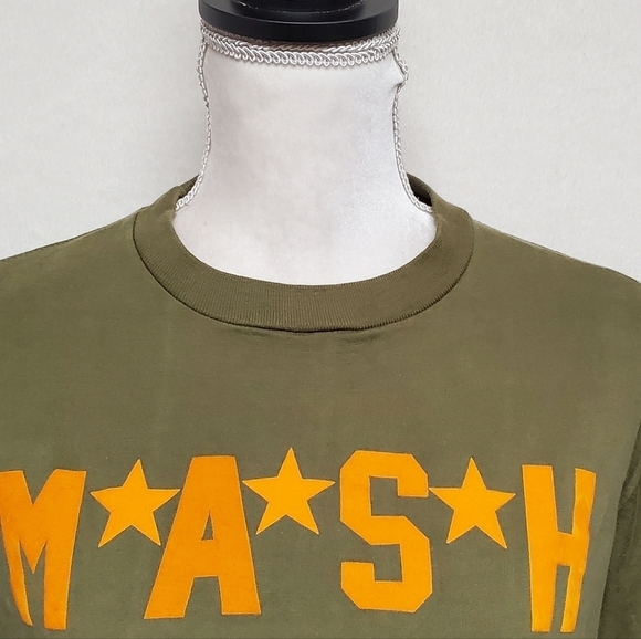 Rare Vintage 80s Russell Athletic MASH Olive Green Crewneck Unisex Ringer Tee M - Picture 5 of 14